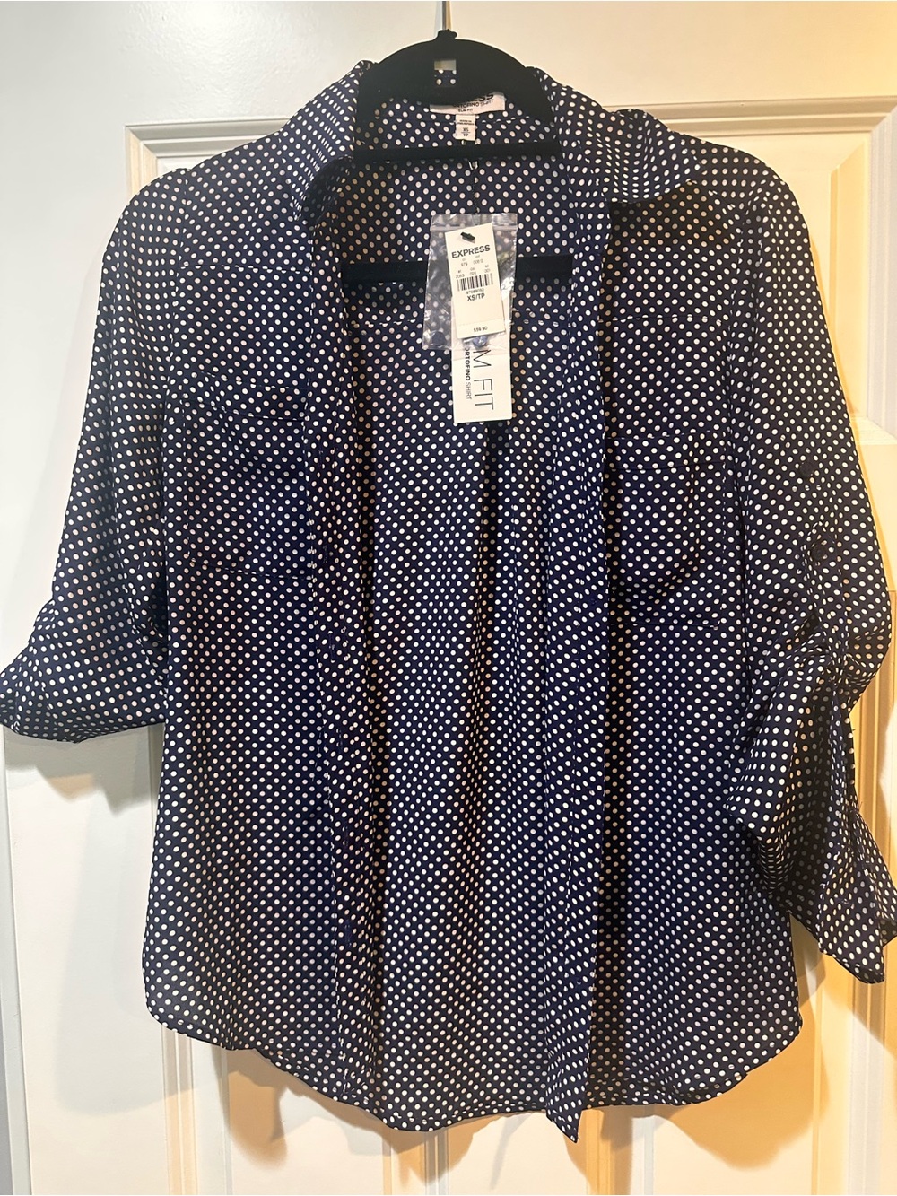 Express Navy Polka Dot Button-Down slim fit